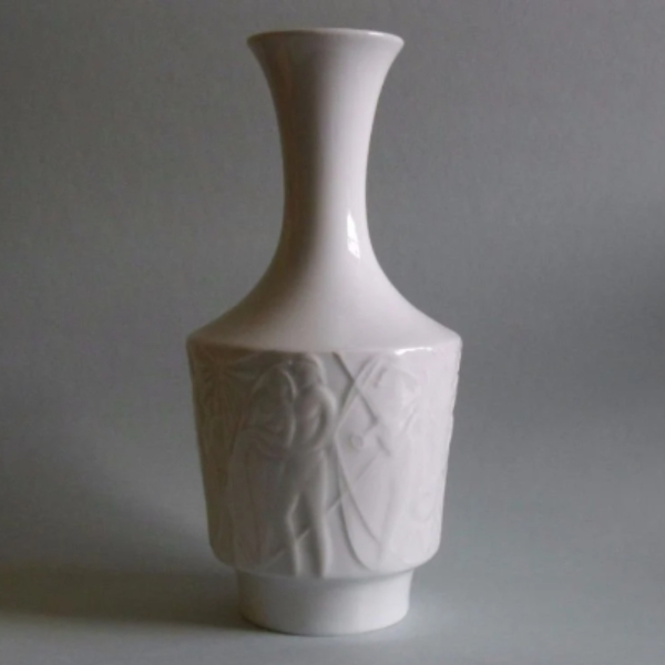 Edelstein Bavaria Relief Porzellan Vase weiß 60er/70er Jahre, Vintage